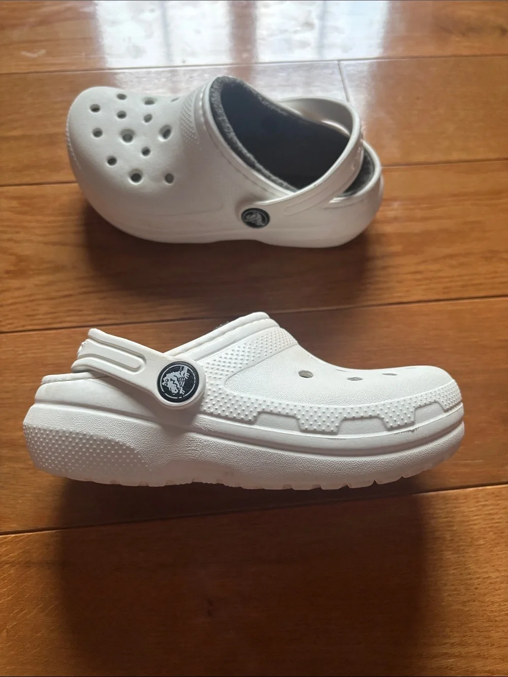 CROCS Kids White Foam Clogs with Gray Lining